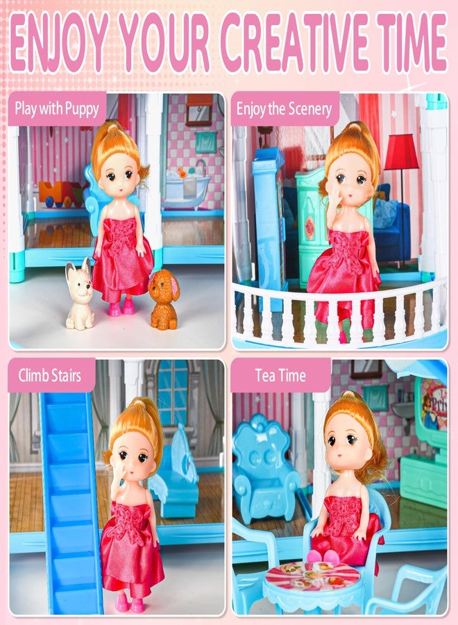 Seifar Doll House for Girls,10 Rooms Blue House Toy with Doll Figures, Puppies, Lights, Furnitures, Accessories, Kids Playhouse Gift for for 3 4 5 6 7 8 9 10 Year Old - Image 3
